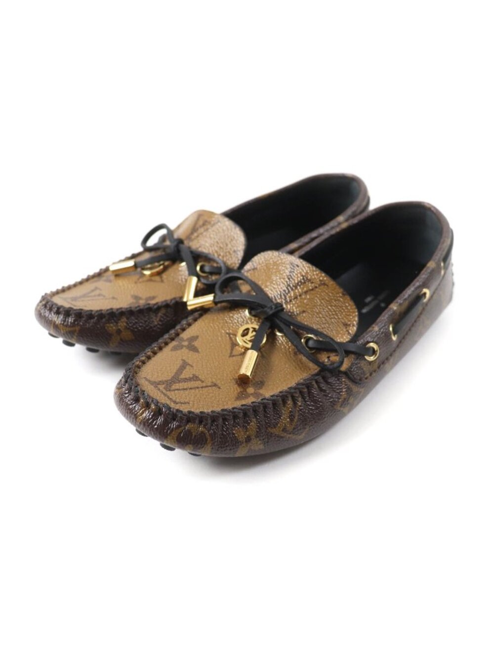 Louis Vuitton Gloria Line Monogram Reverse LV Leather Driving Shoes Slip-on